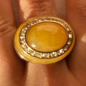 Vintage Mother of Pearl Citrine Statement Ring Size 8